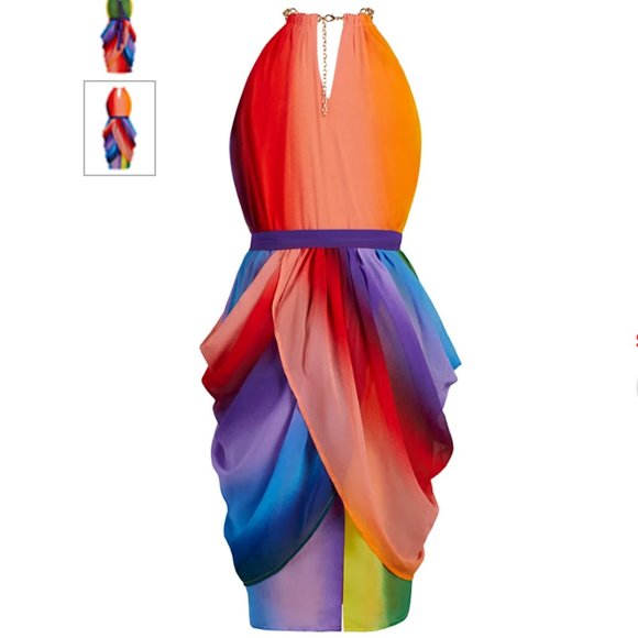 NWT RAINBOW DRAPED DRESS - Pride - Tulip Skirt - M - Picture 2 of 8